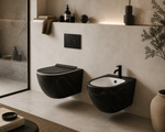 Vas Bideu Suspendat Negru Mat cu Model Marmorat Auriu, Ceramica Sanitara, Montaj pe Perete - Casa Stile