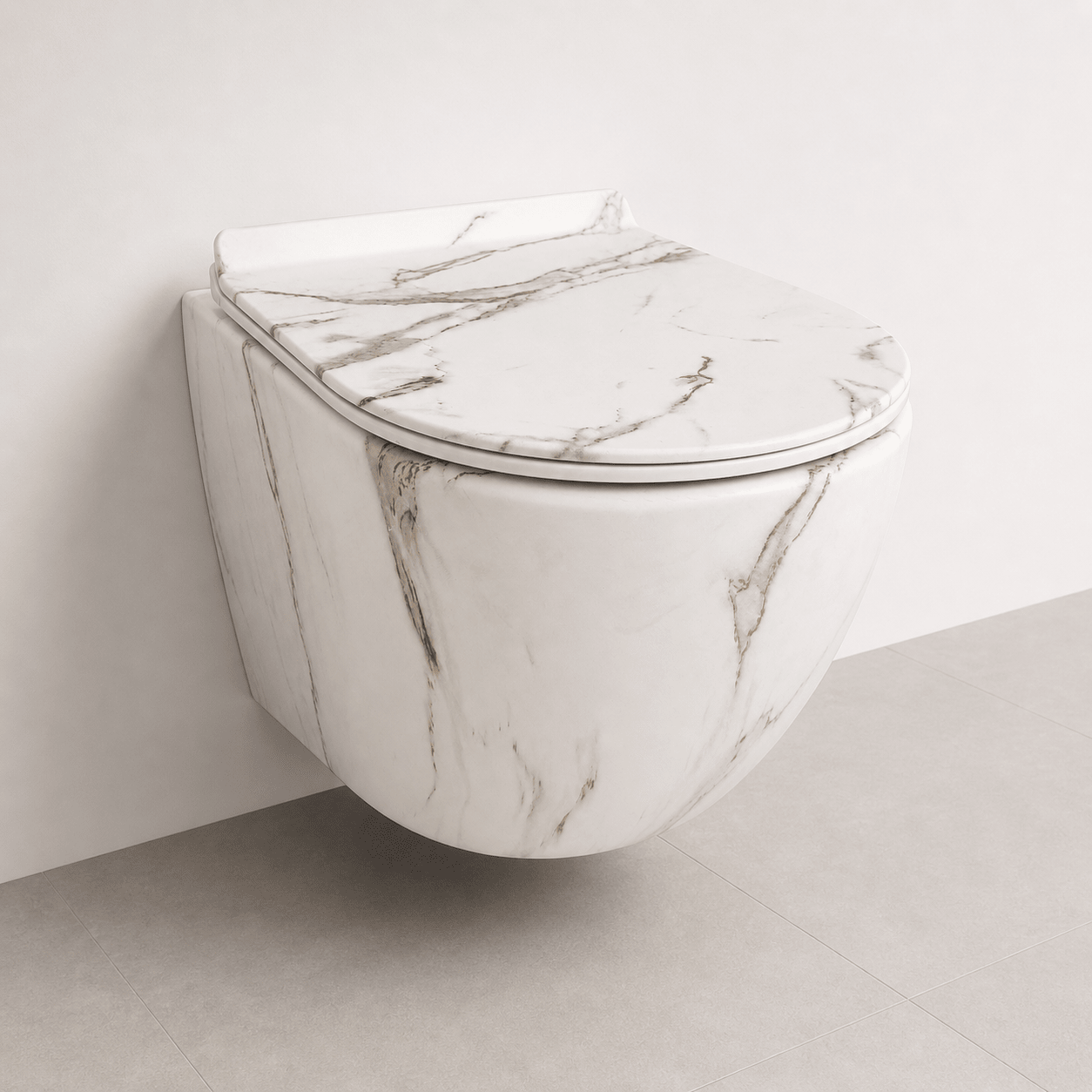 Vas WC suspendat marmorat alb, capac duroplast soft-close - Casa Stile