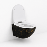 Vas WC suspendat negru cu finisaj marmorat auriu, capac duroplast soft-close - Casa Stile