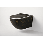 Vas WC suspendat negru cu finisaj marmorat auriu, capac duroplast soft-close - Casa Stile