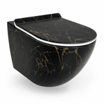 Vas WC suspendat negru cu finisaj marmorat auriu, capac duroplast soft-close - Casa Stile