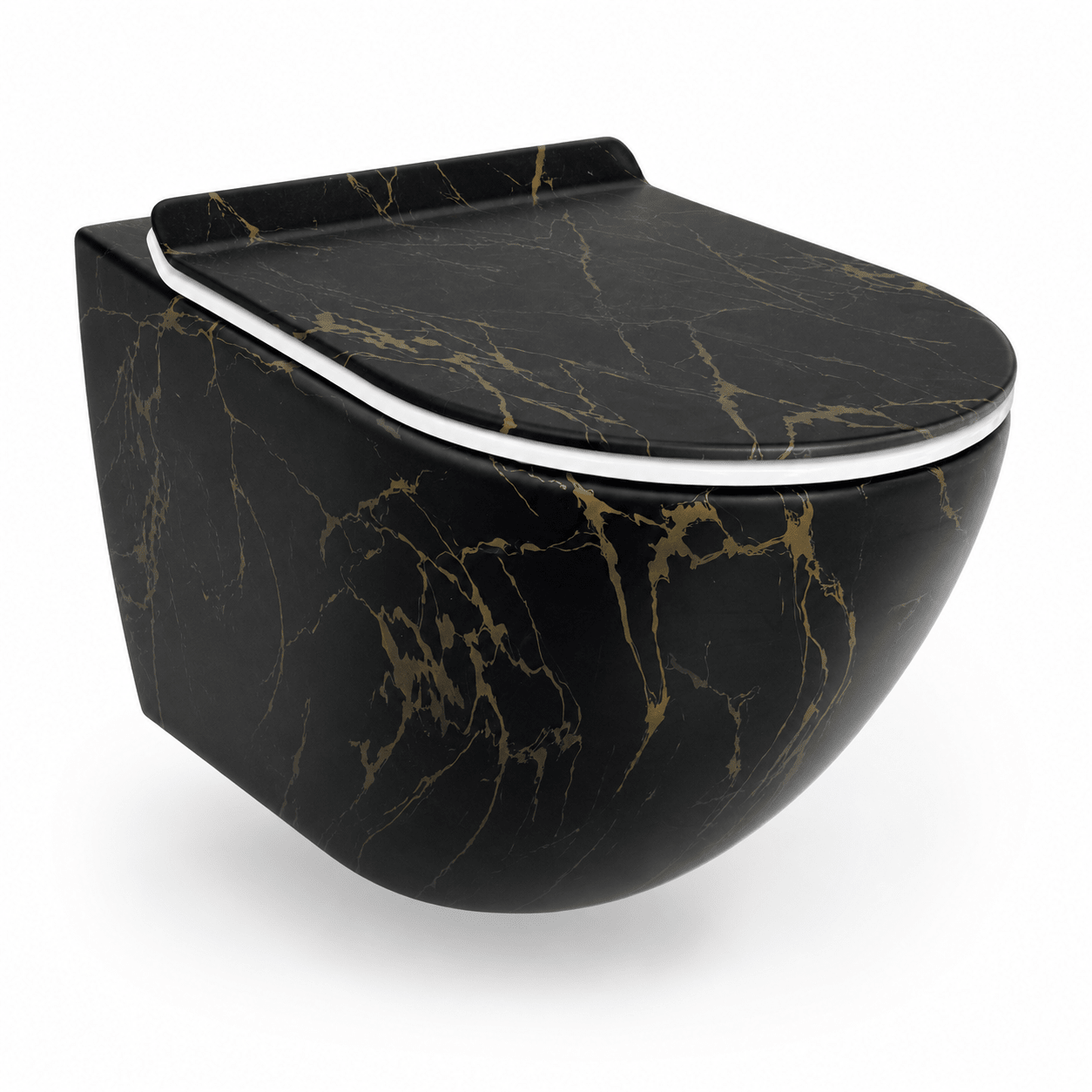 Vas WC suspendat negru cu finisaj marmorat auriu, capac duroplast soft-close - Casa Stile